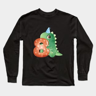 8th Birthday Cute Little Dinosaur Long Sleeve T-Shirt